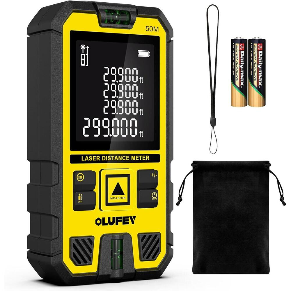 🔥Laser Measure 165ft Laser Distance Meter with 2 Bubble Levels Yel LCD BNWT🔥